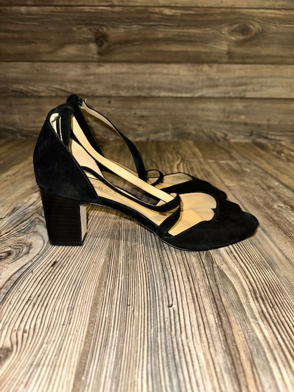 Talbots Open Toe Crisscross Straps Block Heel Black Elegant Casual Office 8.5